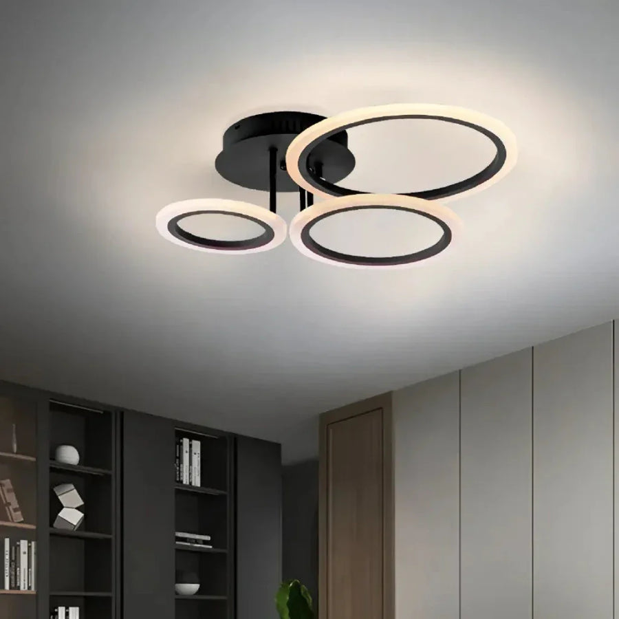 Lustra LED cu telecomanda BETTY 40W, 3 Cercuri, lumina Rece/Calda/Neutra, Dimabila, Negru