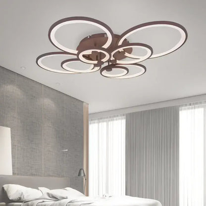 Lustra LED cu telecomanda ALANI 200W, 8 Cercuri, lumina Rece/Calda/Neutra, Dimabila, Maro