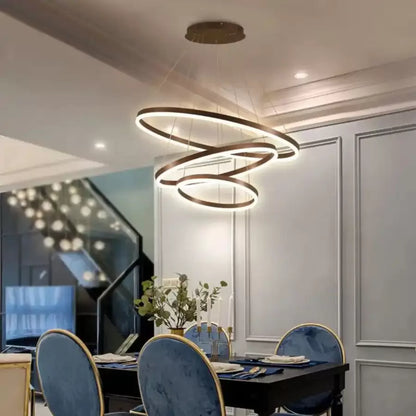 Lustra LED suspendata cu telecomanda EMANUELLE 152W, 3 Cercuri, lumina Rece/Calda/Neutra, Dimabila, Maro, Inaltime Reglabila