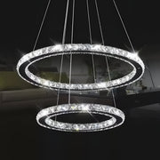 Lustra LED cu telecomanda si cristal PRISM LUMINIS 55W, 2 Cercuri, lumina Rece/Calda/Neutra, Dimabila, Argintiu, Inaltime Reglabila