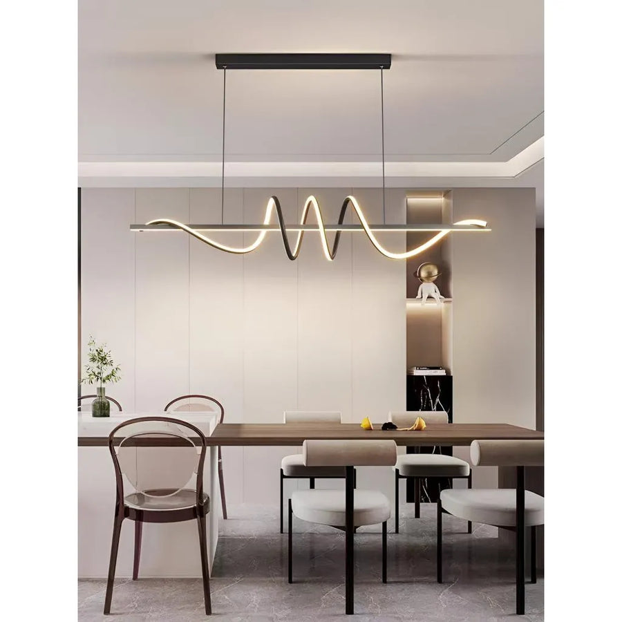 Lustra LED suspendata cu telecomanda RIBBON 64W, Liniara, lumina Rece/Calda/Neutra, Dimabila, Negru, Inaltime Reglabila