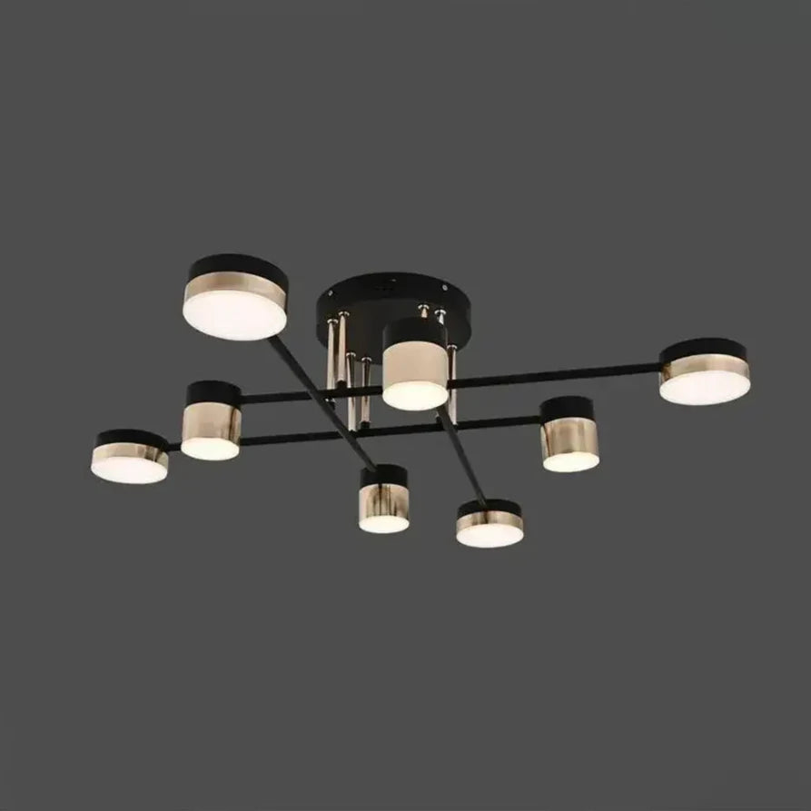 Lustra LED cu telecomanda JAYSON 57W, 8 Elemente, lumina Rece/Calda/Neutra, Dimabila, Negru Auriu Lucios