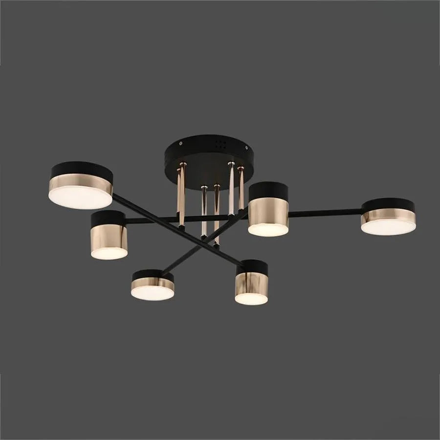 Lustra LED cu telecomanda JAYSON  72W, 6 Elemente, lumina Rece/Calda/Neutra, Dimabila, Negru Auriu Lucios
