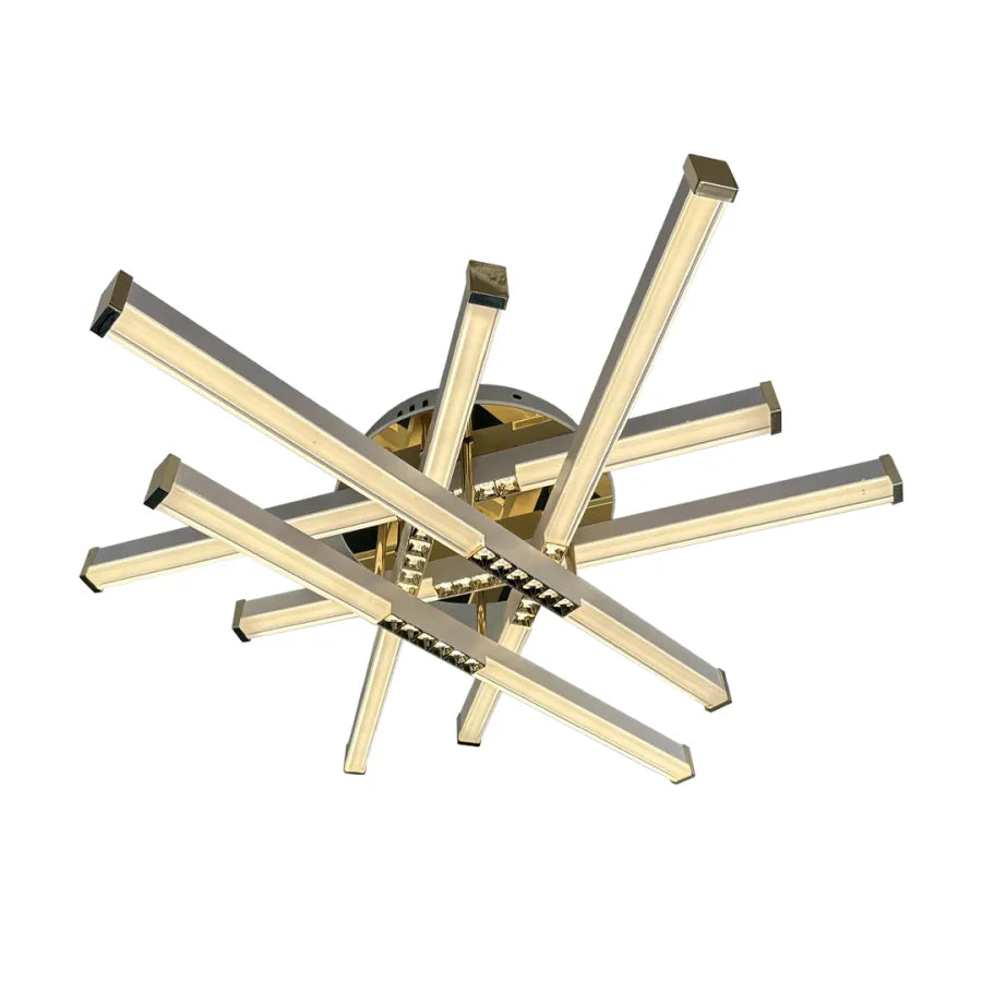 Lustra LED cu telecomanda MAKOTO 144W, 6 Elemente, Liniara, lumina Rece/Calda/Neutra, Dimabila, Alb Auriu