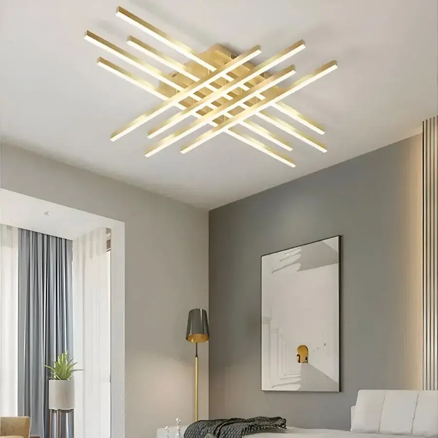 Lustra LED cu telecomanda MORA 160W, 8 Elemente, Liniara, lumina Rece/Calda/Neutra, Dimabila, Auriu Lucios