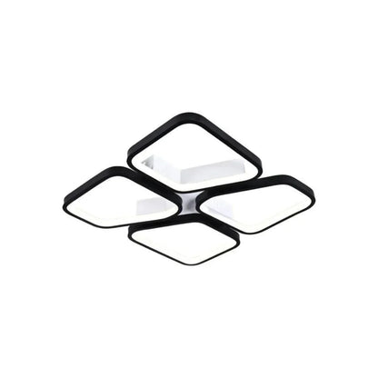 Lustra LED cu telecomanda DAIKI 69W, 4 Patrate, lumina Rece/Calda/Neutra, Dimabila, Negru