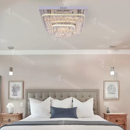 Lustra LED cu telecomanda si cristal ETAN 66W,  lumina Rece/Calda/Neutra, Dimabila, Crom Lucios