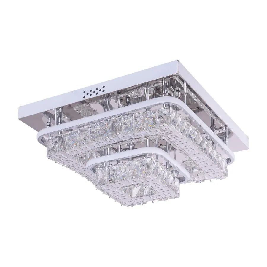 Lustra LED cu telecomanda si cristal ETAN 66W,  lumina Rece/Calda/Neutra, Dimabila, Crom Lucios