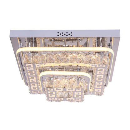 Lustra LED cu telecomanda si cristal ETAN 66W,  lumina Rece/Calda/Neutra, Dimabila, Crom Lucios