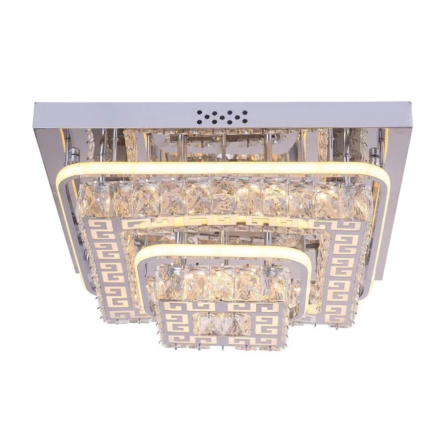 Lustra LED cu telecomanda si cristal ETAN 66W,  lumina Rece/Calda/Neutra, Dimabila, Crom Lucios