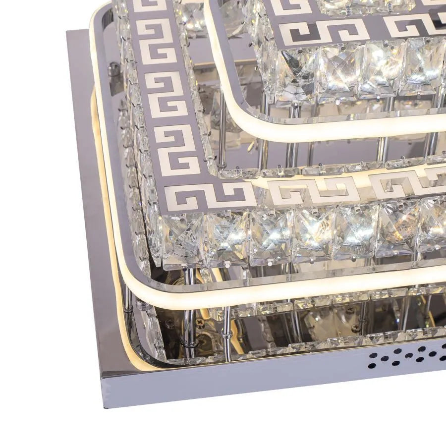Lustra LED cu telecomanda si cristal ETAN 66W,  lumina Rece/Calda/Neutra, Dimabila, Crom Lucios