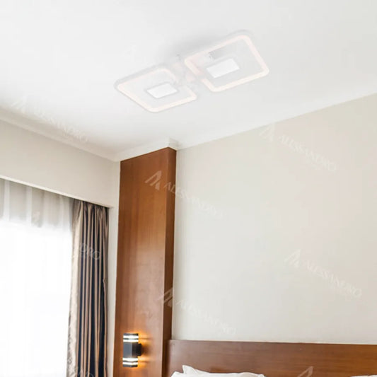 Lustra LED cu telecomanda  FELIX 28W, 2 Patrate, lumina Rece/Calda/Neutra, Dimabila, Alb