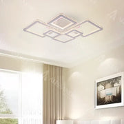 Lustra LED cu telecomanda si cristal QUADRIS RGB 175W, 6 Patrate, Lumina Rece/Calda/Neutra, Dimabila, Alb