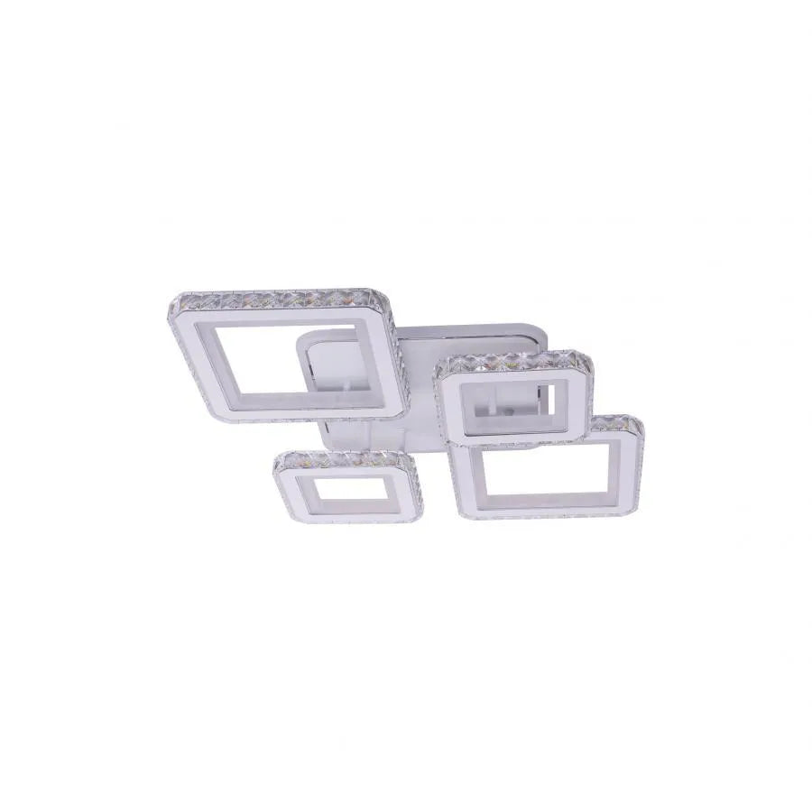 Lustra LED cu telecomanda si cristal QUADRIS RGB, 96W, 4 Patrate, lumina Rece/Calda/Neutra, Dimabila, Alb