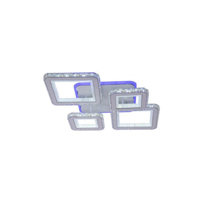 Lustra LED cu telecomanda si cristal QUADRIS RGB, 96W, 4 Patrate, lumina Rece/Calda/Neutra, Dimabila, Alb