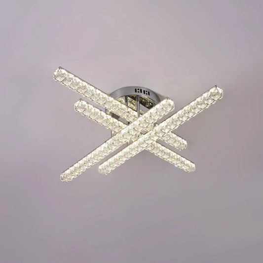 Lustra LED cu telecomanda si cristal GRACIANA 112W, Liniara, lumina Rece/Calda/Neutra, Dimabila, Crom Lucios