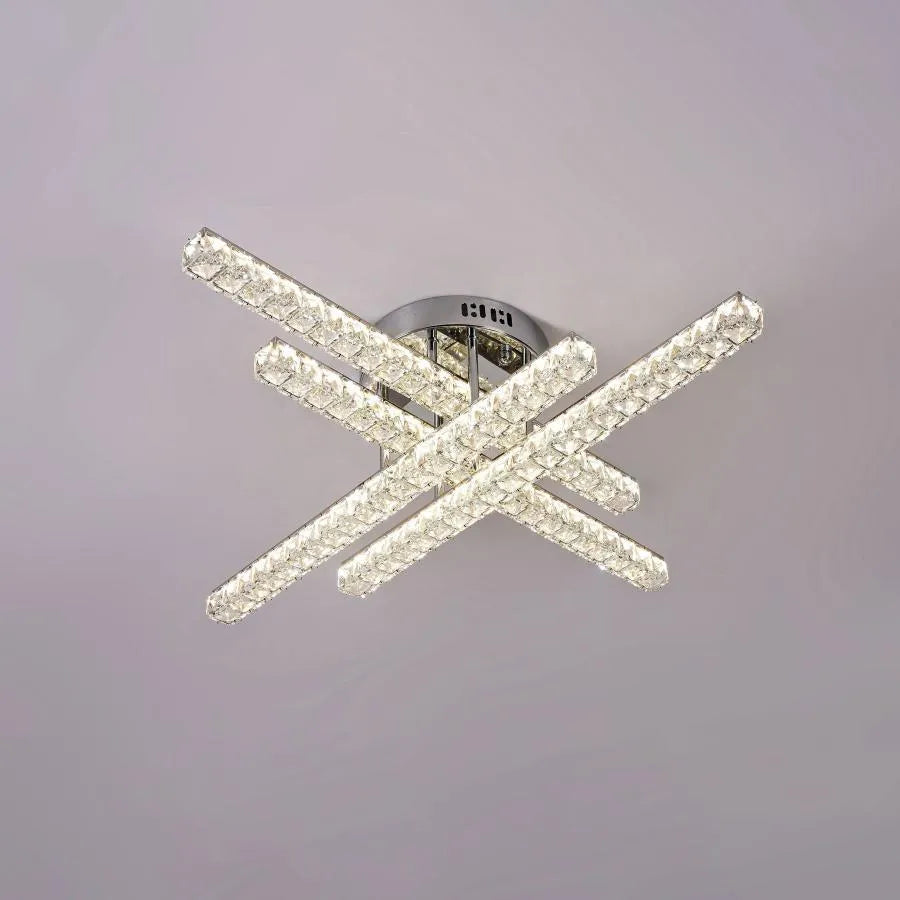 Lustra LED cu telecomanda si cristal GRACIANA 112W, Liniara, lumina Rece/Calda/Neutra, Dimabila, Crom Lucios