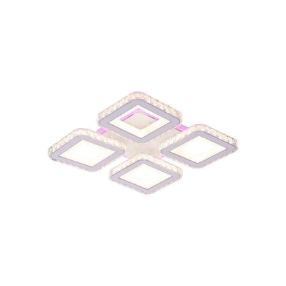 Lustra LED cu telecomanda si cristal LEILA RGB 69W, 4 Patrate, lumina Rece/Calda/Neutra, Dimabila, Alb
