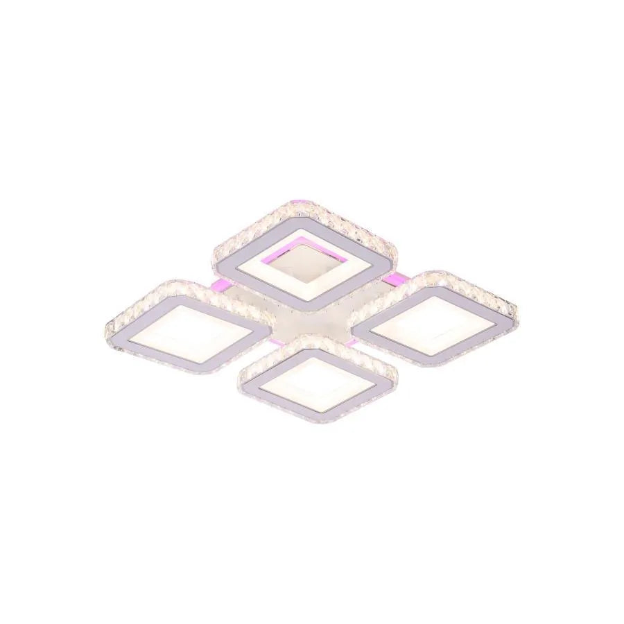 Lustra LED cu telecomanda si cristal LEILA RGB 69W, 4 Patrate, lumina Rece/Calda/Neutra, Dimabila, Alb
