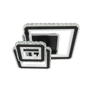 Lustra LED cu telecomanda si cristal LEILA 88W, 3 Patrate, lumina Rece/Calda/Neutra, Dimabila, Negru Crom Lucios