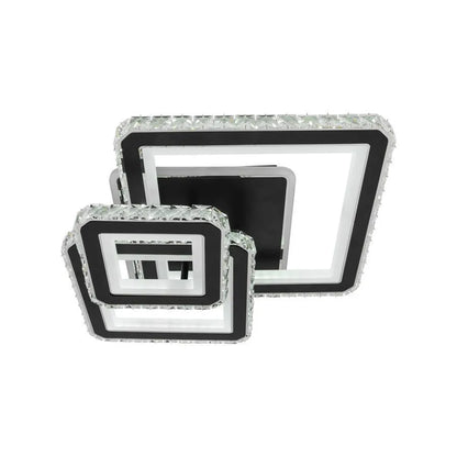 Lustra LED cu telecomanda si cristal LEILA 88W, 3 Patrate, lumina Rece/Calda/Neutra, Dimabila, Negru Crom Lucios
