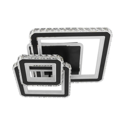 Lustra LED cu telecomanda si cristal LEILA 88W, 3 Patrate, lumina Rece/Calda/Neutra, Dimabila, Negru Crom Lucios