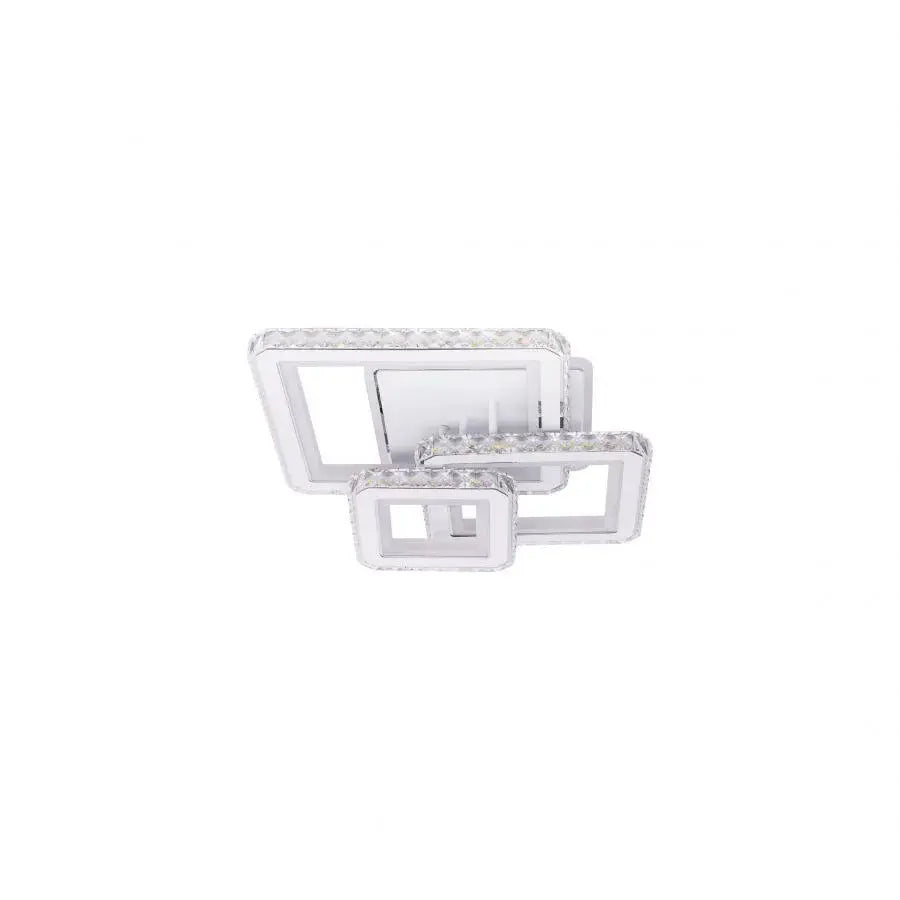 Lustra LED cu telecomanda si cristal LEILA 87W, 3 Patrate, lumina Rece/Calda/Neutra, Dimabila, Alb