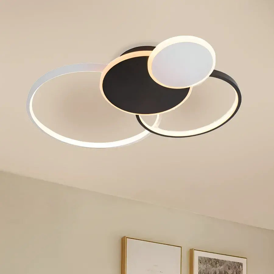 Lustra LED cu telecomanda KILLIAN 80W, 4 Cercuri, lumina Rece/Calda/Neutra, Dimabila, Negru Alb