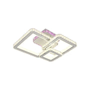 Lustra LED cu telecomanda si cristal BLAKELY RGB 166W, 3 Patrate, lumina Rece/Calda/Neutra, Dimabila, Alb