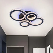 Lustra LED cu telecomanda si cristal NOVA ROTONDA RGB 82W, 4 Cercuri, lumina Rece/Calda/Neutra, Dimabila, Negru