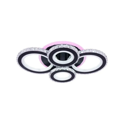 Lustra LED cu telecomanda si cristal NOVA ROTONDA RGB 82W, 4 Cercuri, lumina Rece/Calda/Neutra, Dimabila, Negru
