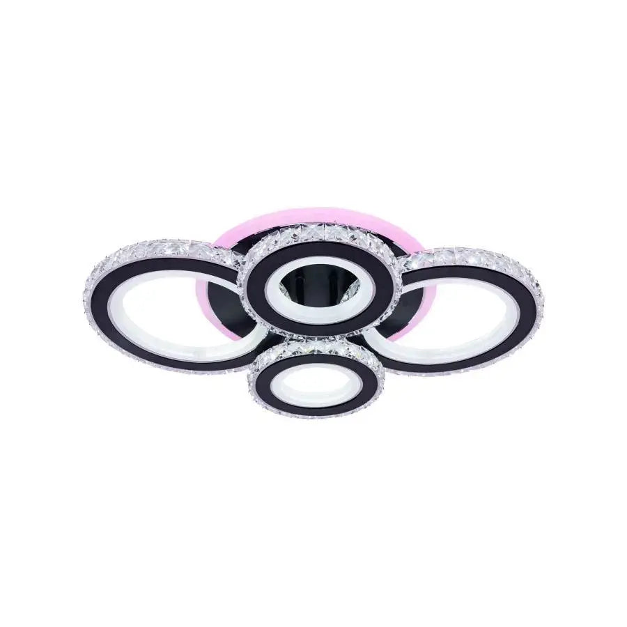 Lustra LED cu telecomanda si cristal NOVA ROTONDA RGB 82W, 4 Cercuri, lumina Rece/Calda/Neutra, Dimabila, Negru