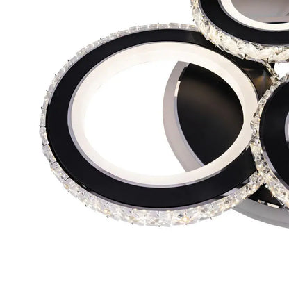 Lustra LED cu telecomanda si cristal NOVA ROTONDA RGB 82W, 4 Cercuri, lumina Rece/Calda/Neutra, Dimabila, Negru