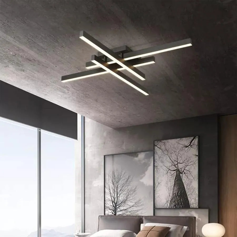 Lustra LED cu telecomanda MORA 80W, 4 Elemente, Liniara, lumina Rece/Calda/Neutra, Dimabila, Negru