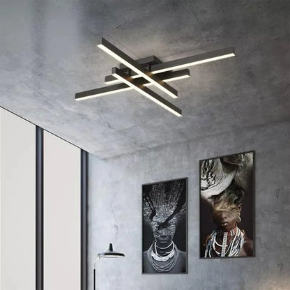 Lustra LED cu telecomanda MORA 80W, 4 Elemente, Liniara, lumina Rece/Calda/Neutra, Dimabila, Negru