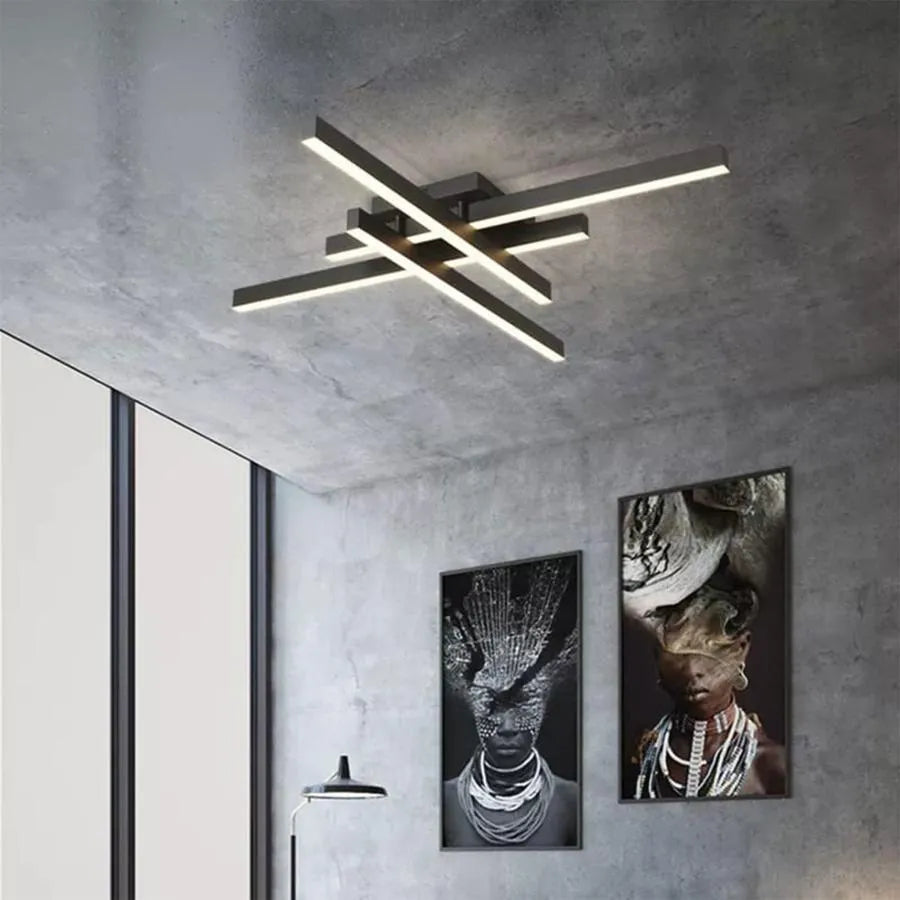 Lustra LED cu telecomanda MORA 80W, 4 Elemente, Liniara, lumina Rece/Calda/Neutra, Dimabila, Negru