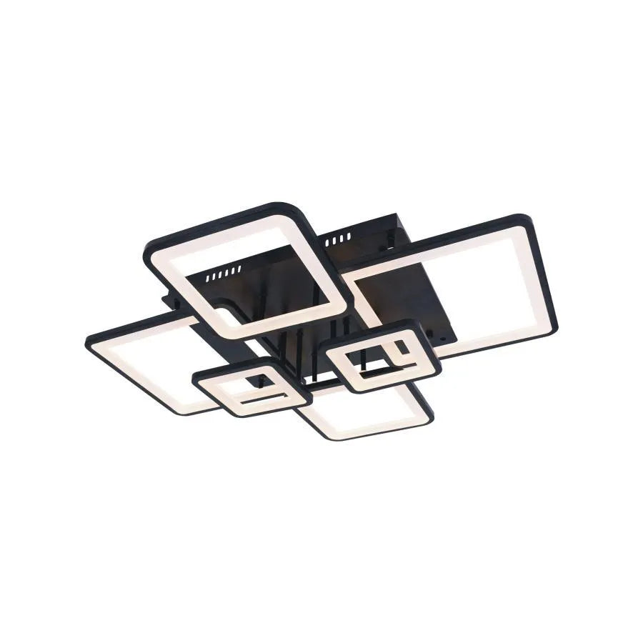 Lustra LED cu telecomanda ELLA 120W, 6 Patrate, lumina Rece/Calda/Neutra, Dimabila, Negru, Metal si Acril