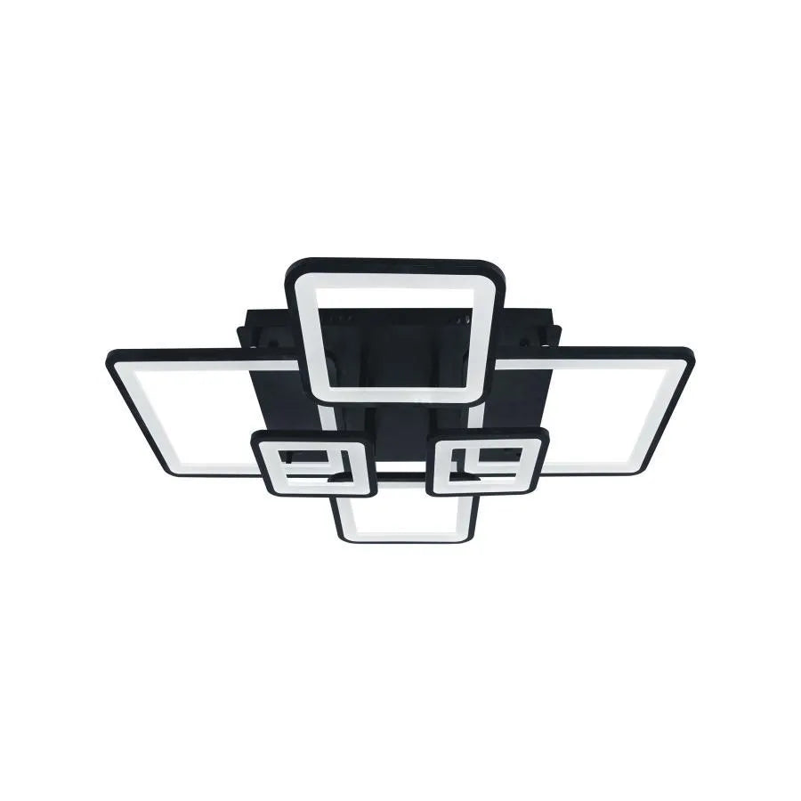 Lustra LED cu telecomanda ELLA 120W, 6 Patrate, lumina Rece/Calda/Neutra, Dimabila, Negru, Metal si Acril