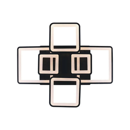 Lustra LED cu telecomanda ELLA 120W, 6 Patrate, lumina Rece/Calda/Neutra, Dimabila, Negru, Metal si Acril