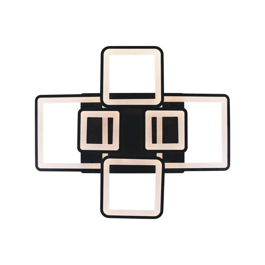 Lustra LED cu telecomanda ELLA 120W, 6 Patrate, lumina Rece/Calda/Neutra, Dimabila, Negru, Metal si Acril