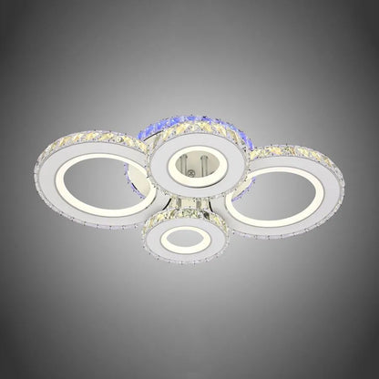 Lustra LED cu telecomanda si cristal MEILI ZAFINA RGB 136W, 4 Cercuri, lumina Rece/Calda/Neutra, Dimabila, Alb
