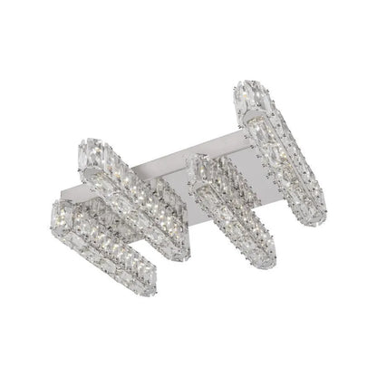 Lustra LED cu telecomanda si cristal PRISCILA 80W, 4 Elemente, Liniara, lumina Rece/Calda/Neutra, Dimabila, Crom Lucios