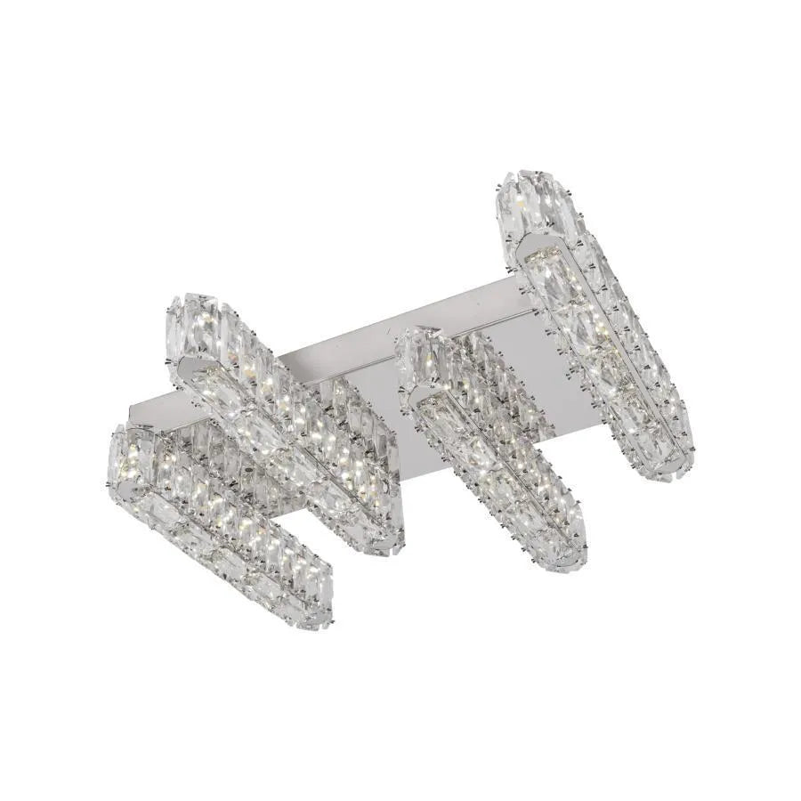 Lustra LED cu telecomanda si cristal PRISCILA 80W, 4 Elemente, Liniara, lumina Rece/Calda/Neutra, Dimabila, Crom Lucios