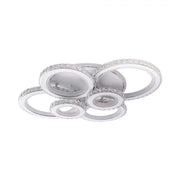 Lustra LED cu telecomanda si cristal NOVA ROTONDA RGB 145W, 6 Cercuri, lumina Rece/Calda/Neutra, Dimabila, Alb