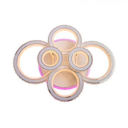 Lustra LED cu telecomanda si cristal NOVA ROTONDA RGB 145W, 6 Cercuri, lumina Rece/Calda/Neutra, Dimabila, Alb