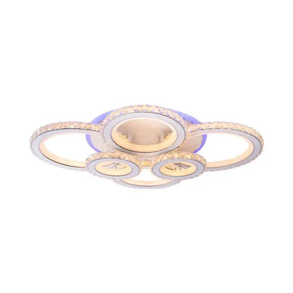 Lustra LED cu telecomanda si cristal NOVA ROTONDA RGB 145W, 6 Cercuri, lumina Rece/Calda/Neutra, Dimabila, Alb