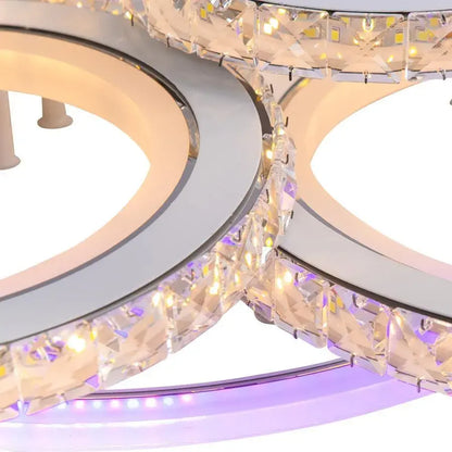 Lustra LED cu telecomanda si cristal NOVA ROTONDA RGB 145W, 6 Cercuri, lumina Rece/Calda/Neutra, Dimabila, Alb