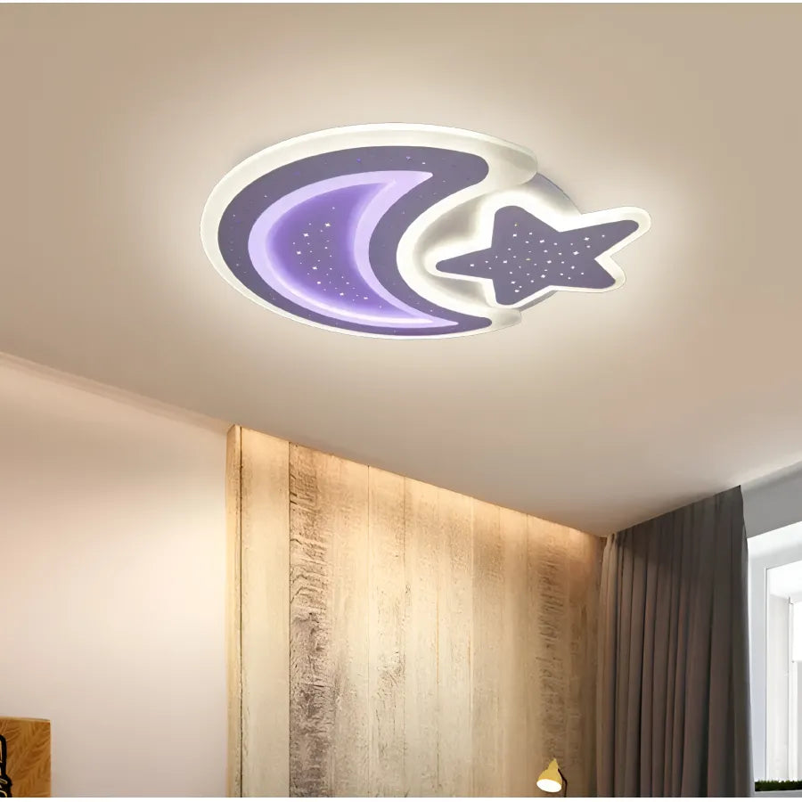 Lustra LED cu telecomanda CORALIA 90W, Luna si Stea, lumina Rece/Calda/Neutra Dimabila Alb