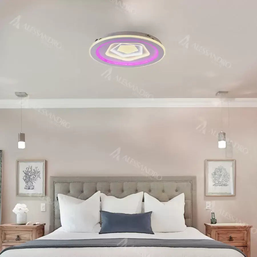 Lustra LED cu telecomanda MEIRA RGB, 180W,  lumina Rece/Calda/Neutra, Dimabila, Alb