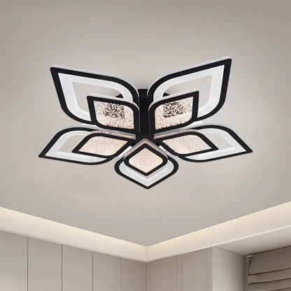 Lustra LED cu telecomanda DALIA 96W, 5 Petale, lumina Rece/Calda/Neutra, Dimabila, Negru